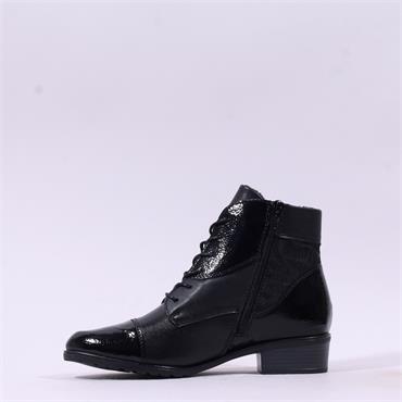 Remonte Low Block Heel Laced Ankle Boot - Black Combi